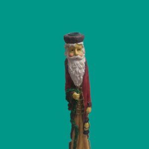 Vintage pencil santa old man christmas candle holder in red, green, brown,white